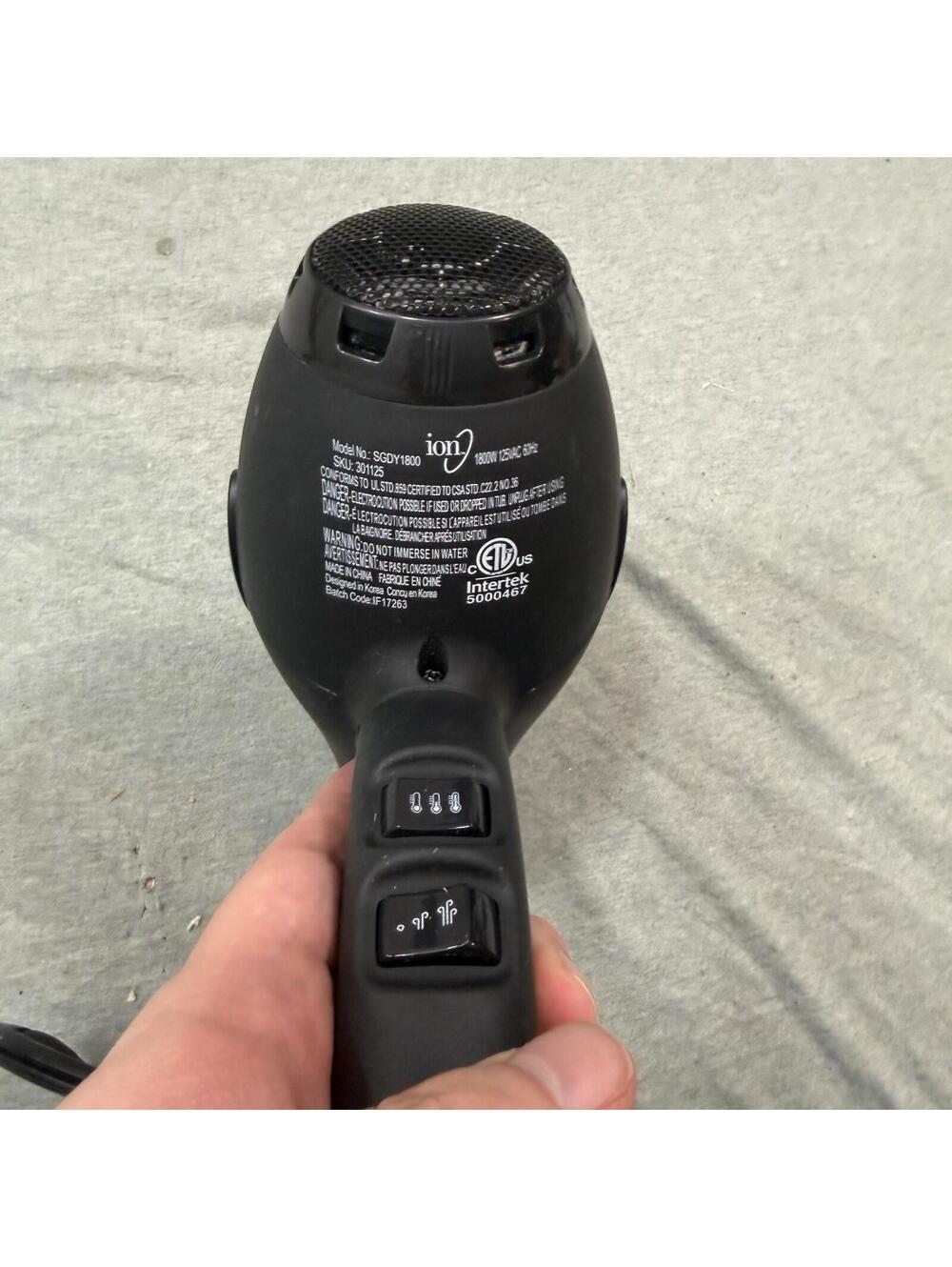 Ion Magnesium Black Pro Hair Dryer 1800W 3 Heat/2 Speed, Cool Button 9Ft Cord - Picture 4 of 6
